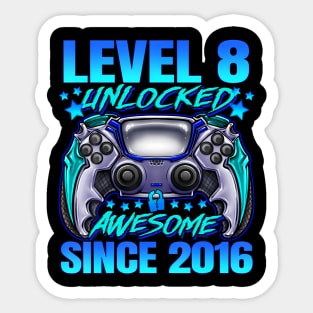 Level 8 Unlocked Awesome Since 2016 8Th Birthday Gaming Sticker